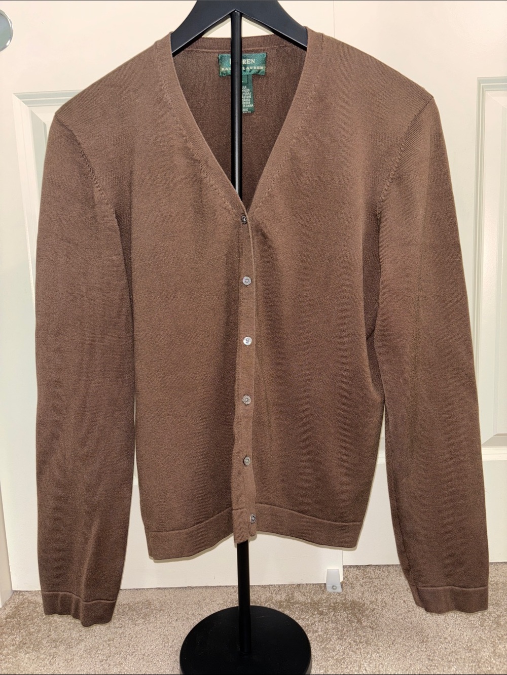 Ralph Lauren Silk Chocolate Brown Cardigan Sweater Size L